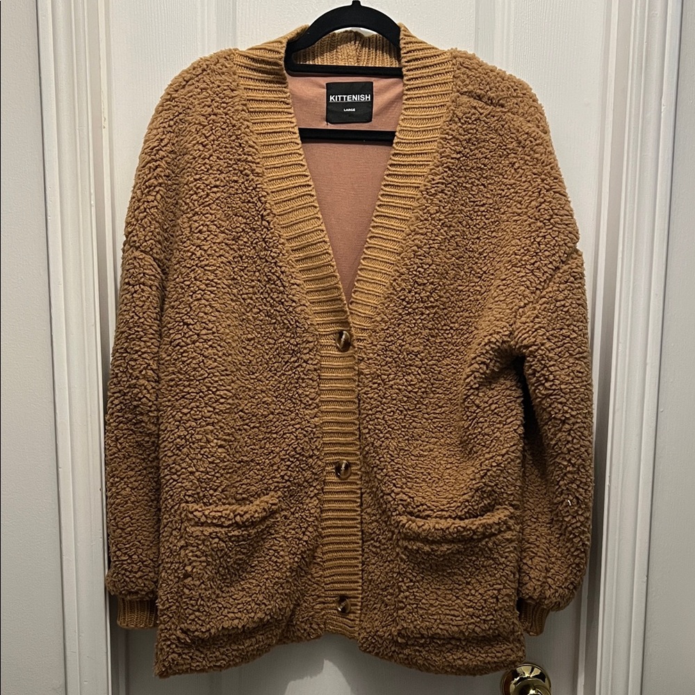 Kittenish Camel Sherpa Cardigan